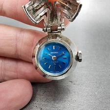 Seiko Ring Watch Women 20mm Blue Dial Silver Tone 11-0460 Manual Runs