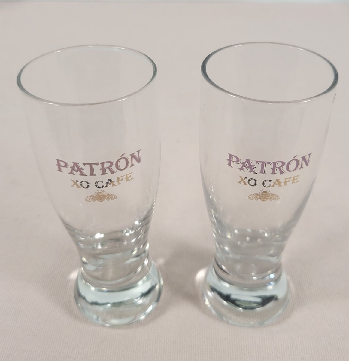 PATRON XO CAFE etched and gold lettering shot glass set of