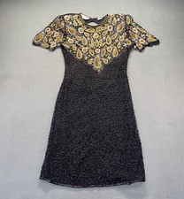 Vintage Lawrence Kazar Women s Dress Double Petite Black Silk Sequin Beaded 80 s