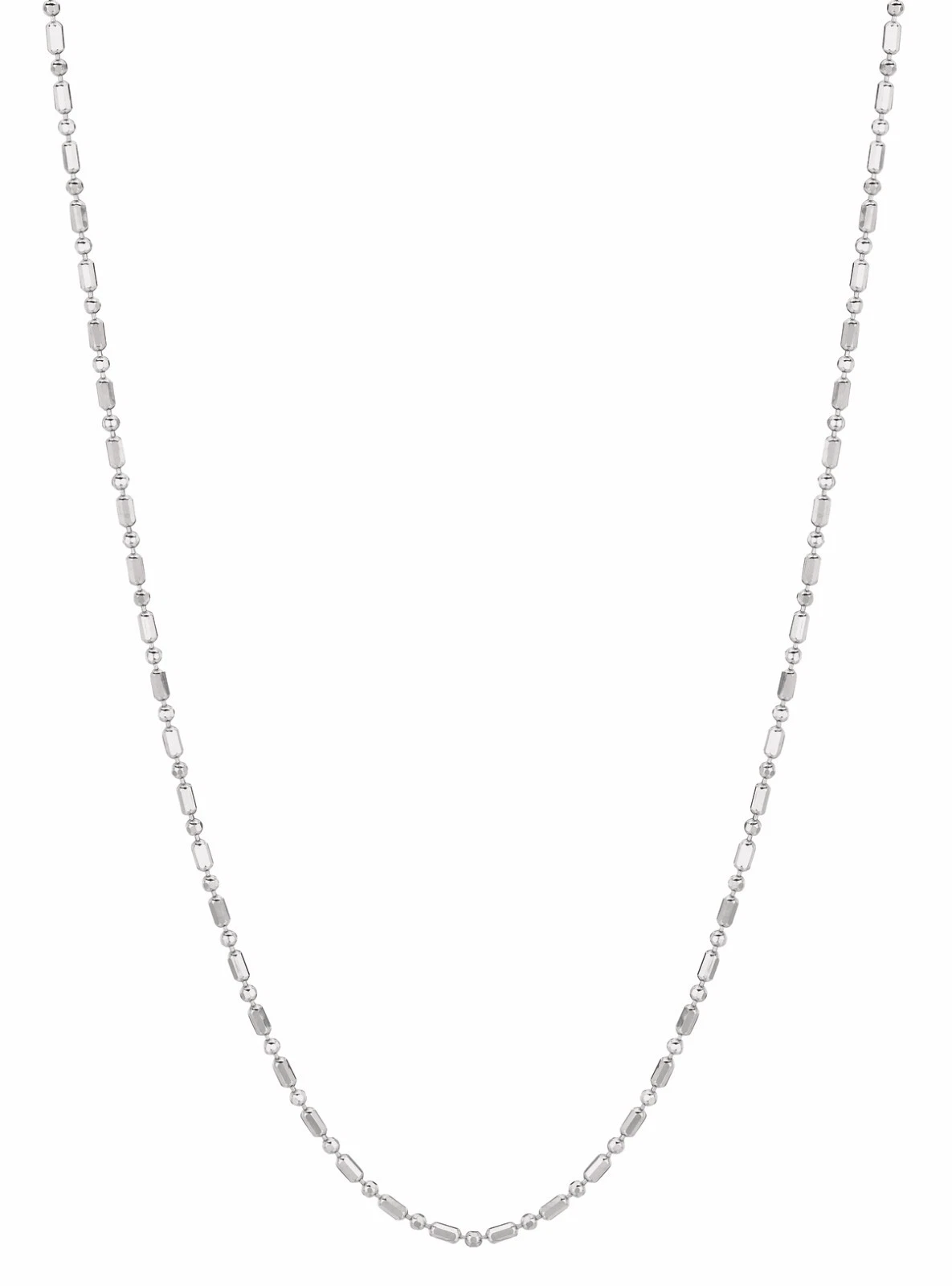 "14k 20\" White Gold 1.2mm Diamond Cut Bar+Bead Pendant Link Chain Necklace"