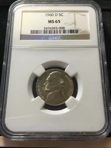 1960  D   USA, Five Cent, Jefferson Nickel, NGC Graded MS-65  #008