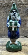 Vintage Rowe Pottery Salt Glaze Santa with Present Figurine 6”