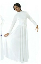 PRAISE DRESS LITURGICAL DANCE White Ladies Zipperback full circle skirt
