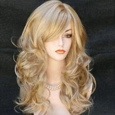 New Wigs for women with Bangs Long Wavy Blonde Balayage Red Black Synthetic Hair