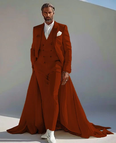 Men's suit wedding dress single breasted peak lapel cocktail long tail dress - Picture 8 of 31