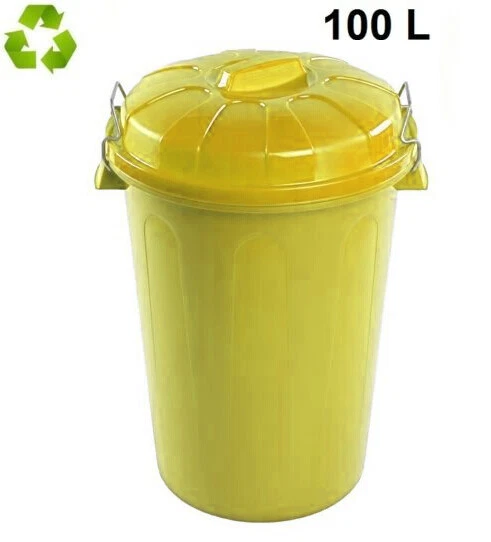 Cubo de basura con tapa 100 litros basurero amarillo con asas de presión