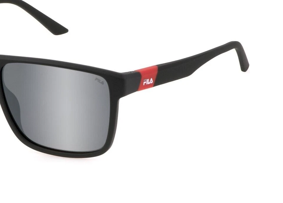 Occhiali da sole uomo donna firmati Fila polarizzati specchio argento rettangola - Immagine 2 di 2