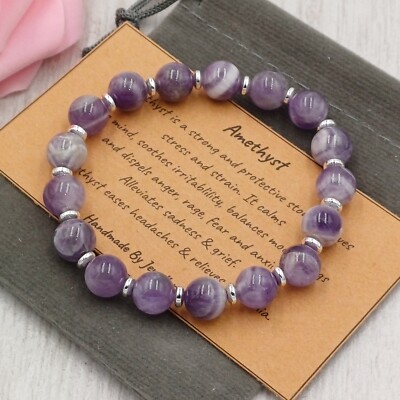 TRAUM AMETHYST Armband Stretch Handarbeit Geschenktüte + Karte Kristall Edelstein 6/8 mm