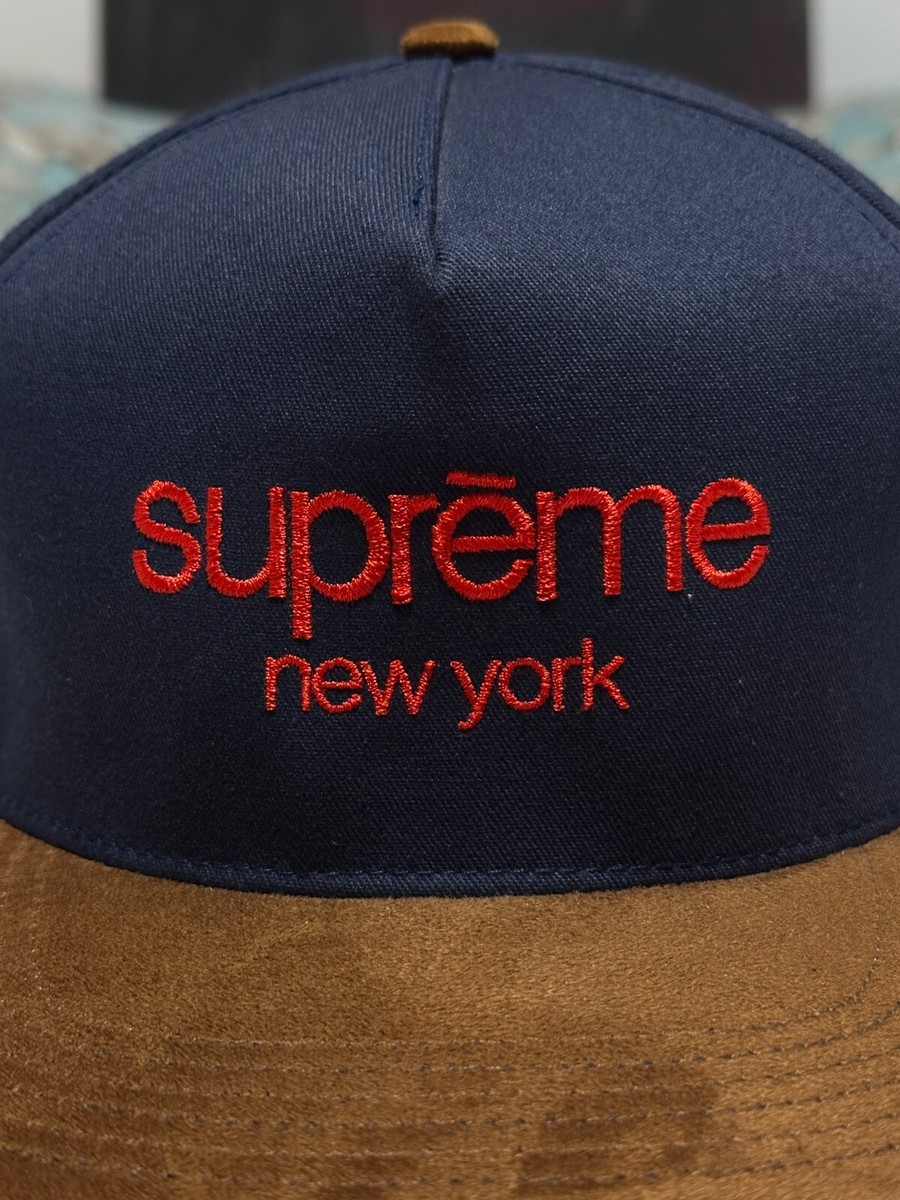 【レア】supreme Classic Logo Suede panel cap SUPREME CLASSIC LOGO SUEDE VISOR 5-PANEL (NAVY) FW15 VINTAGE