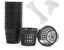 12Pc 3" Net Cup Pots with 12ft Hydroponic Self Watering Wick