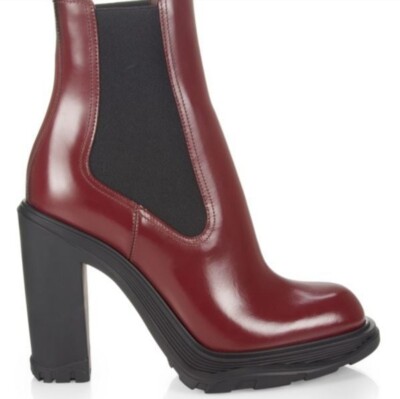 Alexander McQueen Women's Leather Tread Heeled Ankle Chelsea Boots