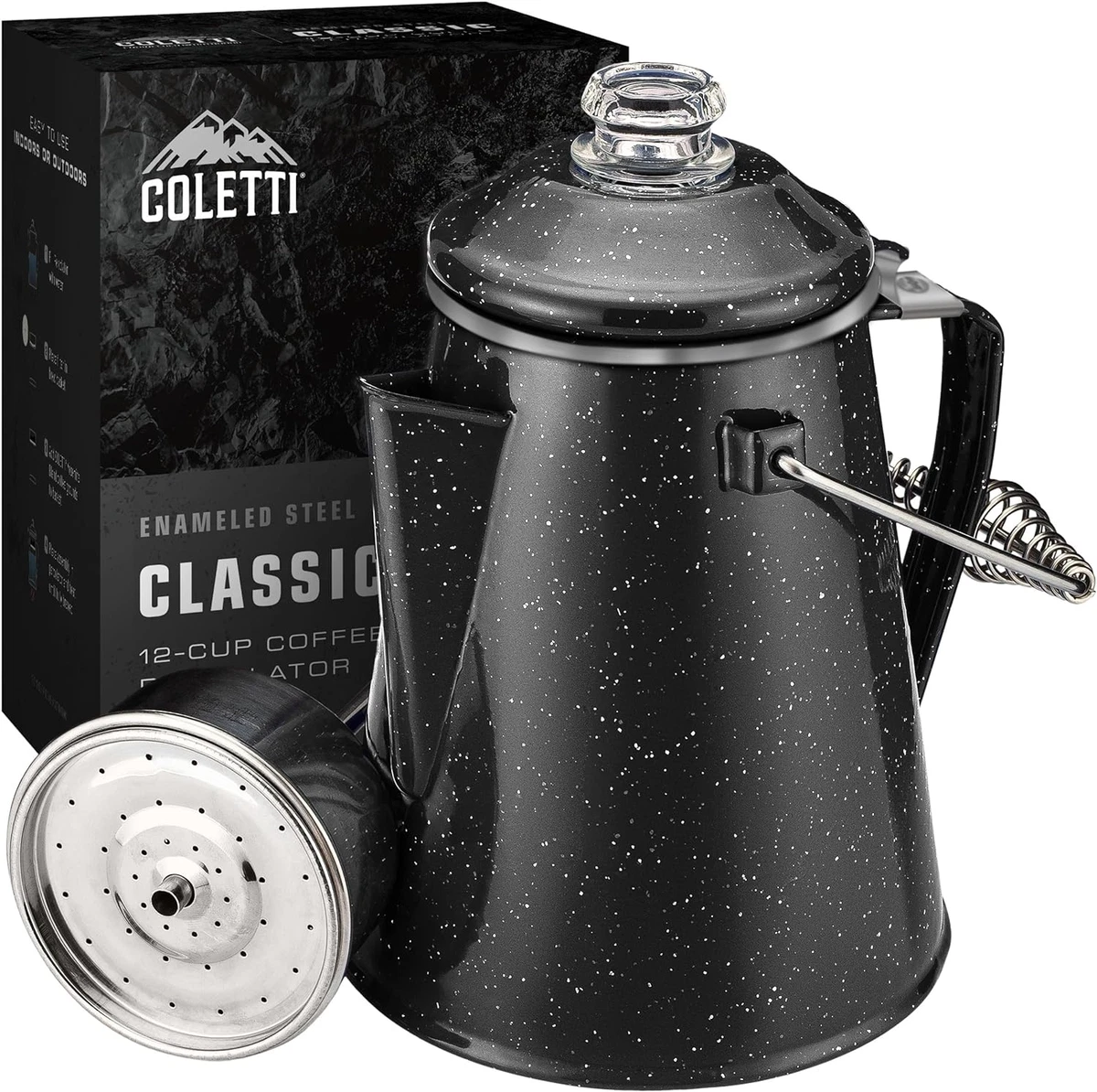 Electric Camping Coffee Percolator - Camping Coffee Pot - 12 Cup Black  Gourmet