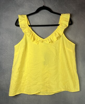 VERO MODA Yellow Top Sleeveless Ruffle Accent Blouse Modal Blend Women Large