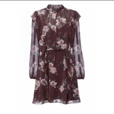 Intermix Madeline silk dress burgundy floral long sleeve Size 0