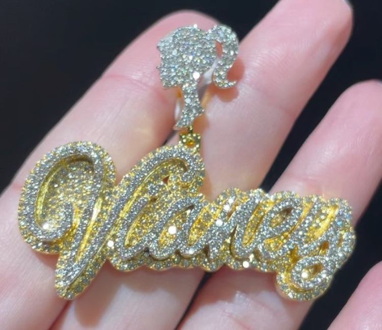 CVD Lab Grown Diamond Custom Name Pendant For Him 925 Silver Studded Jewelry