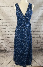 Lulus Dress Womens Medium Wildly Romantic Teal Blue Leopard Print Maxi Long Wrap