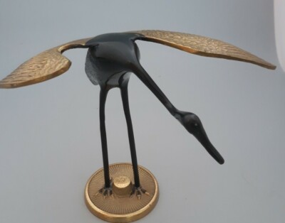 Vintage Brass Stork Crane Egret Heron Bird Figurine  on  Stand 7''