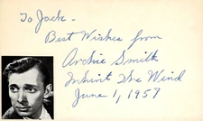 Archie Smith Signed Auto 3x5 Index Card Suspense