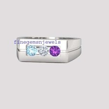 Natural Amethyst Blue topaz White topaz Gemstones 925 Sterling silver Ring 40