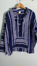 Mexican Poncho with Pockets Hood Blue Size Large