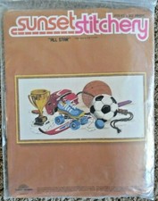 NEW Vintage 1980 Sunset Stitchery Embroidery Kit 2602 "All Star" 10x20 - Sports