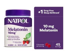 Natrol  Melatonin Gummies, Sleep Support for Adults, Strawberry Flavor, 10mg, 90