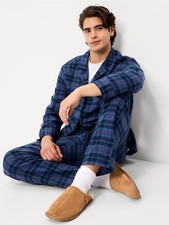 OLD NAVY Men Flannel Pajama Set Color Navy Windowpane 100 Cotton Large Or XL