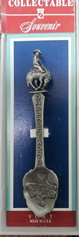 1970s Vintage DALLAS FT. WORTH TEXAS Pewter Collectible Souvenir Spoon MIP 🤠
