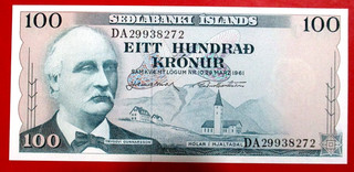 Iceland 100 Korone Banknote 1961 SDS UNC