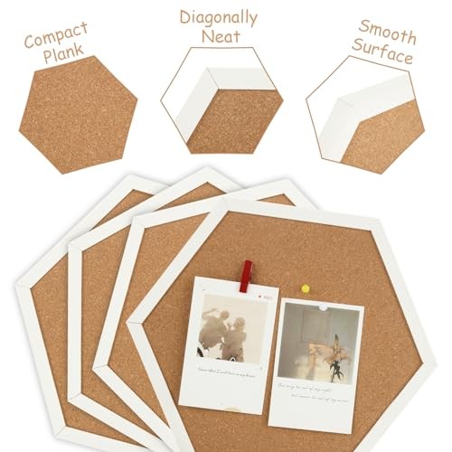 4 Pack Cork Bulletin Board Hexagon White, Small Framed Corkboard Tiles for - Picture 6 of 8
