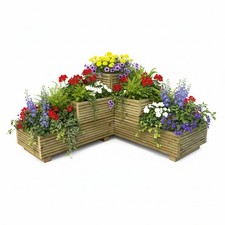 Large 3 Tiered Corner Garden Level Steps Wooden Decking Patio Planter Trough