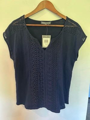 89th & Madison Navy Lace Front Top   Women s Large   NWT