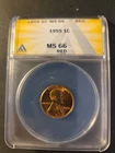 1955 Lincoln Wheat Cent ANACS MS 66 Red