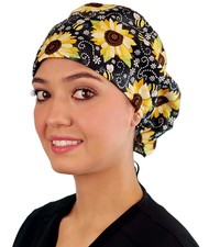 Euro Style Riley Comfort Scrub Cap - Sunflowers on Black
