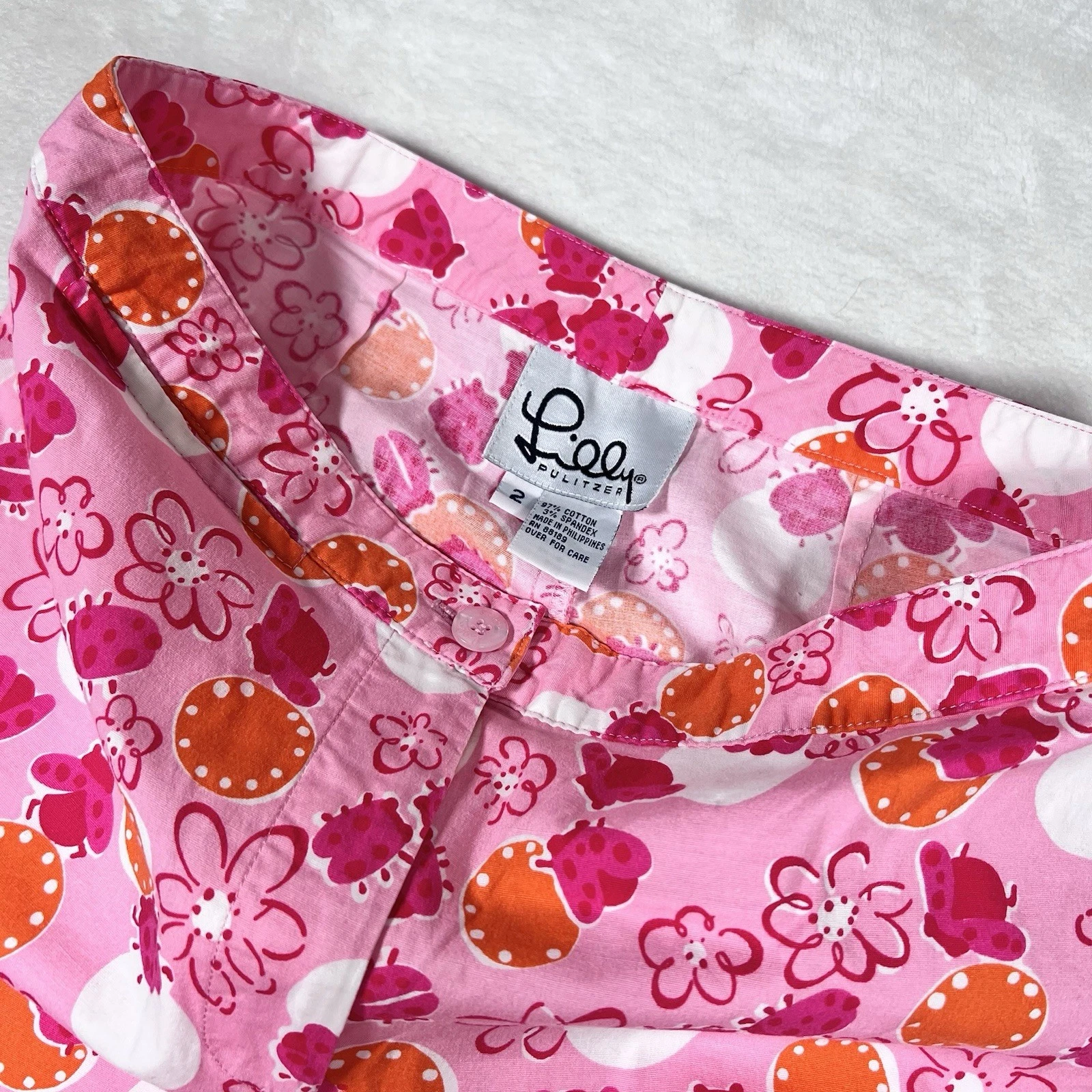 Lilly Pulitzer Women Vintage Ladybug Floral Capri Pants Size 2 Y2K Sporty & Rich