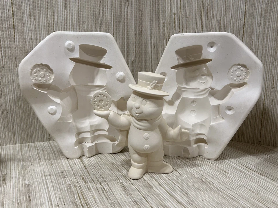 Muñeco de nieve 1992 con copo de nieve molde de fundición deslizante de cerámica - Donas Molds-1049, 50, 51,52 Foto 3 de 4