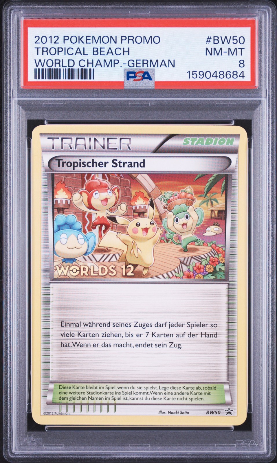 2012 POKEMON WORLD CHAMPIONSHIPS PROMO GERMAN #BW50 TROPICAL BEACH PSA 8