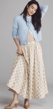 NWT Anthropologie Jacie Poplin Maxi Skirt by Maeve Hearts Spade Tan Blue Check M