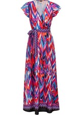 Maxikleid mit Ausschnitt Wickeloptik Gr. 36/38 Lila Blau Maxi Casual-Kleid Neu*