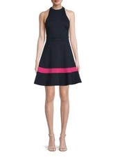 Eliza J Sleeveless Fit & Flare Halter Dress  Size 12 Navy Pink Halter Neck