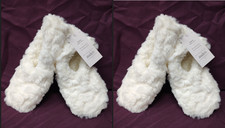 2 X Women's Faux Fur Cozy Pull-On Slipper Socks w/ Grippers Auden Size S/M 5-7
