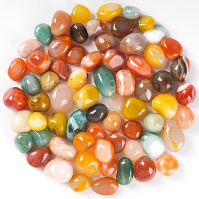 2 LB Colorful Mixed Agate Stone, 1 Inch Polished Tumbled Stones, Natural Heal...