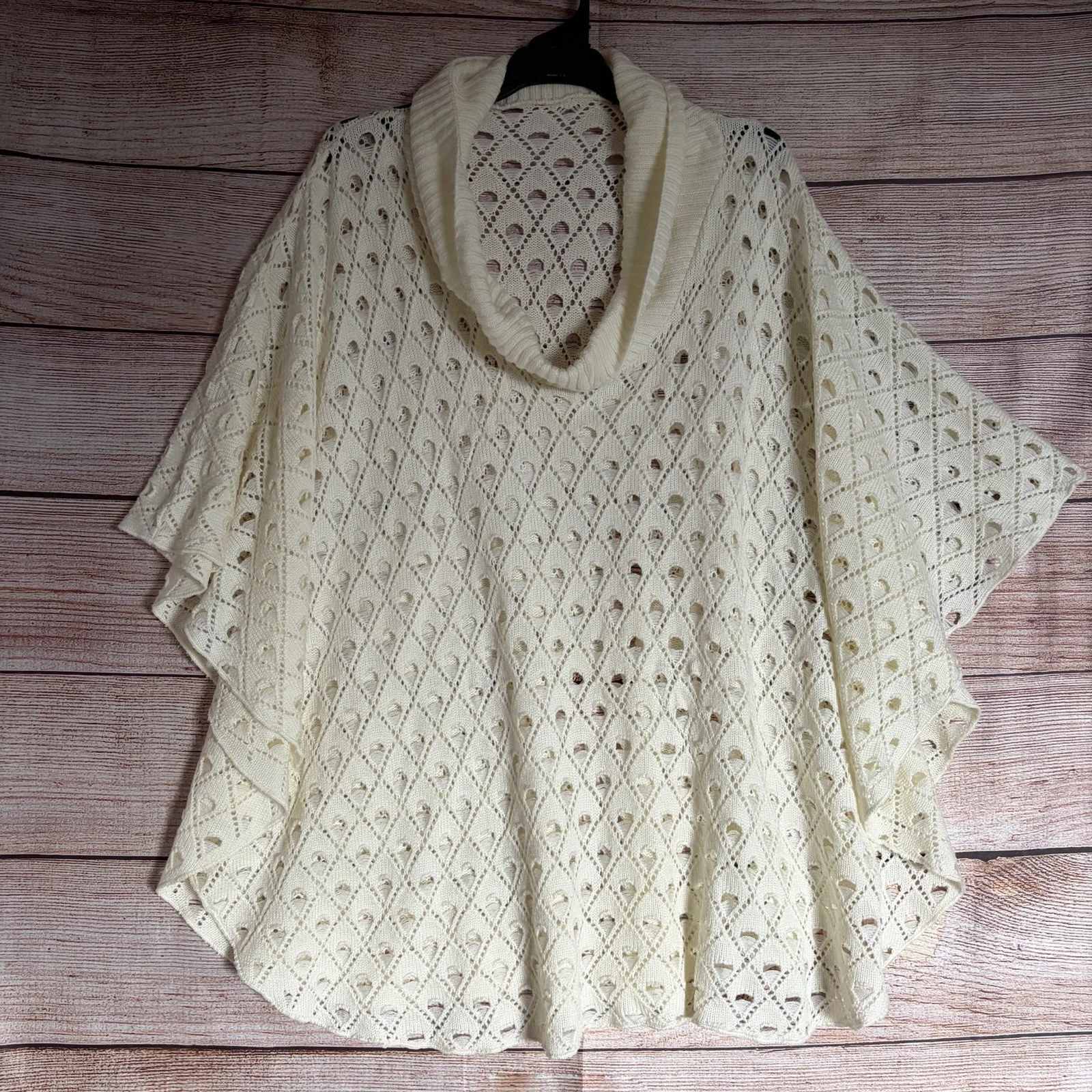 Handmade Knit Poncho ~ One Size Women's ~ Ivory Cowl Neck Full Circle
Opens in a new window or tab