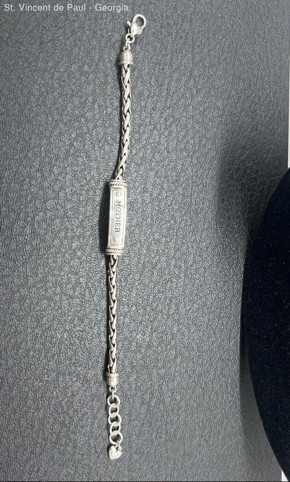 Pulsera de identificación madre Brighton tono plata vintage cadena cable 7" con extensión de 1" Foto 2 de 4