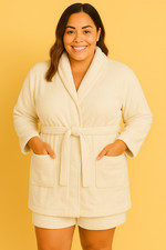 Medium Off White Cotton Terry Bathrobe Unisex Soft Spa Gown Robe for Men & Women