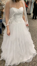 White Strapless Lace  Beading Tulle Ball Gown Wedding Dress Size 6 Corset Back