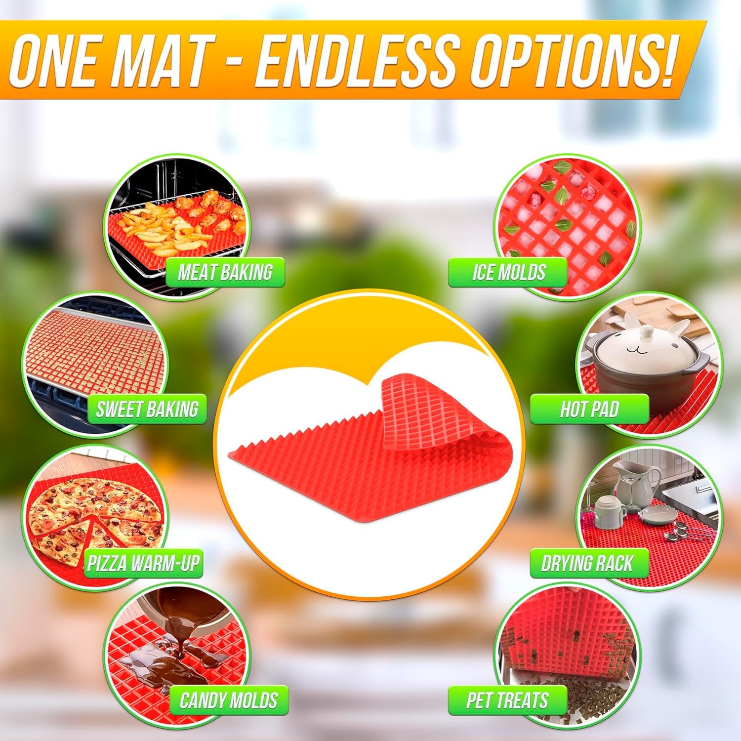 2 Pack Non Stick Silicone Cooking Mat Fat Filtering Pyramid Design 16x11.5"