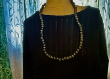 Rare One Of A Kind Vintage  Handmade Matte Black Clay Beads Necklace 29 In. Long