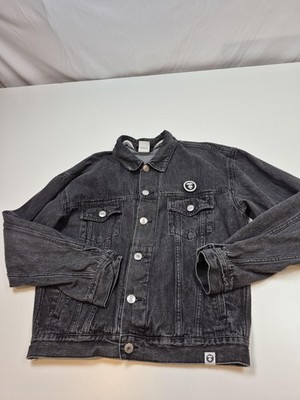 Aape By A Bathing Ape Jacket Mens XL Gray Denim Logo Embroidered Back Graphic