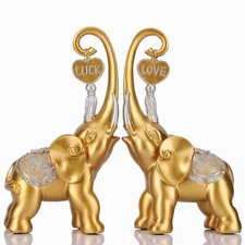 DOVDOV Gold Elephant Statue, Love Elephant Sculpture Set of 2, Gold Home Deco...